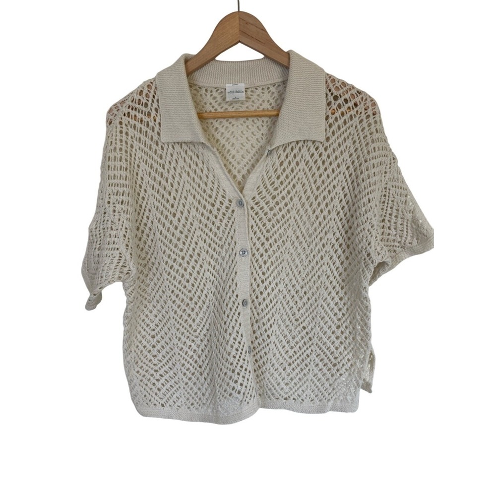 Wild Fable Lightweight Open-Knit Collared Button-Down Sweater Size Small‎ Cream